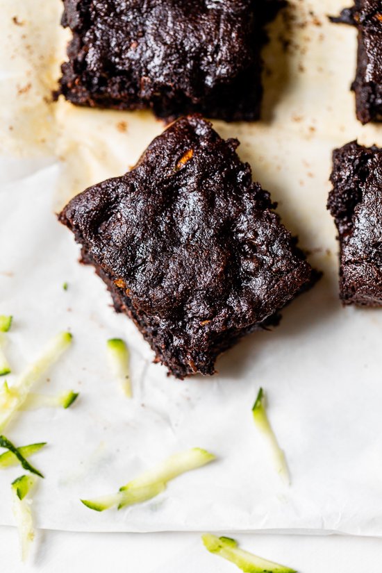 Flourless Zucchini Brownies cut in squares