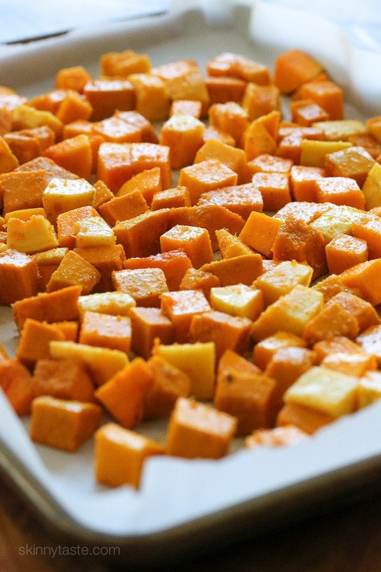 roasting winter squash on a sheet pan