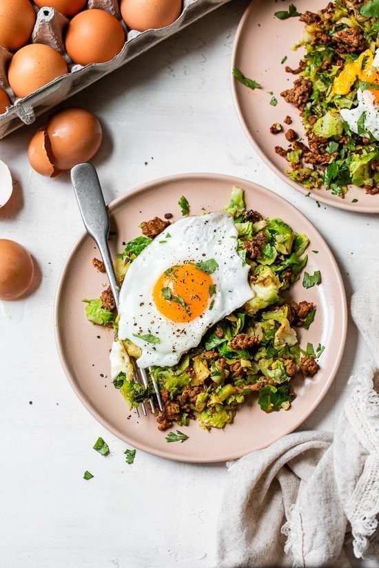 Spicy Pork Brussels Bowls