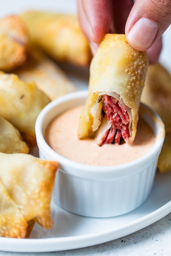 Pastrami Reuban Eggrolls with Russian Dressing.