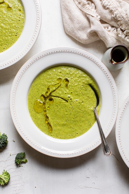 Close up of detox vegetable soup in a bowl.