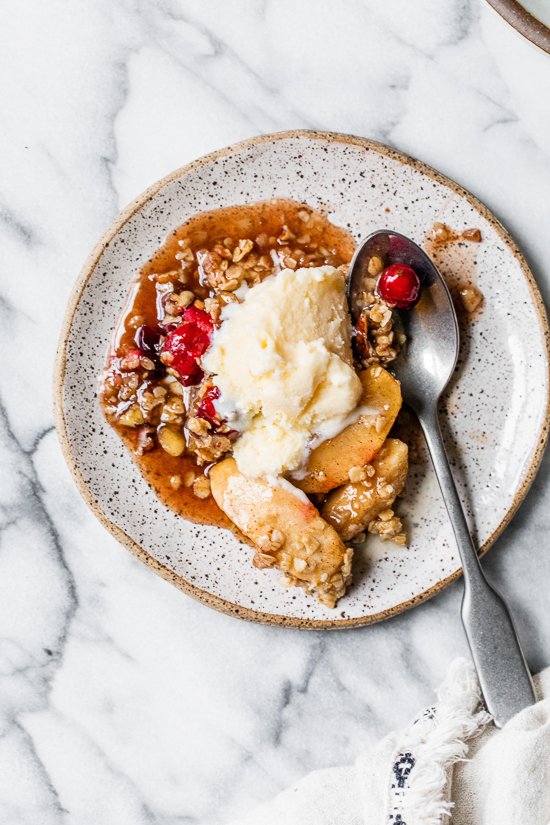 Apple Cranberry Crumble on a plate.