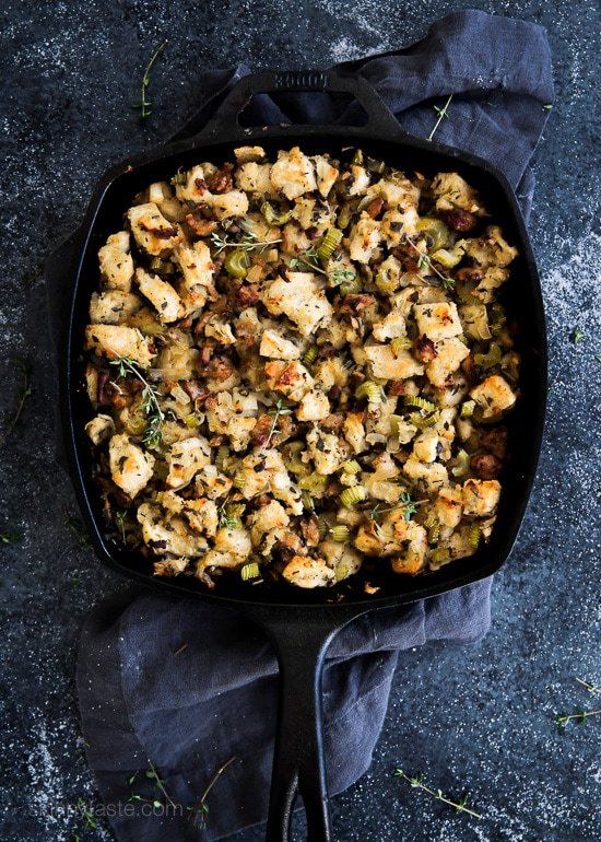 Chicken Sausage and Herb Stuffing – this is the best Thanksgiving stuffing recipe!